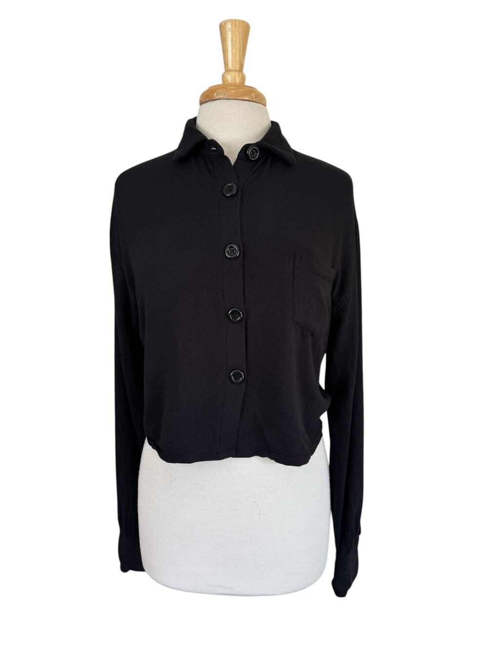 LNA Cropped Button Down Sweatshirt Black Size Small Womens Polo Cardigan Modal